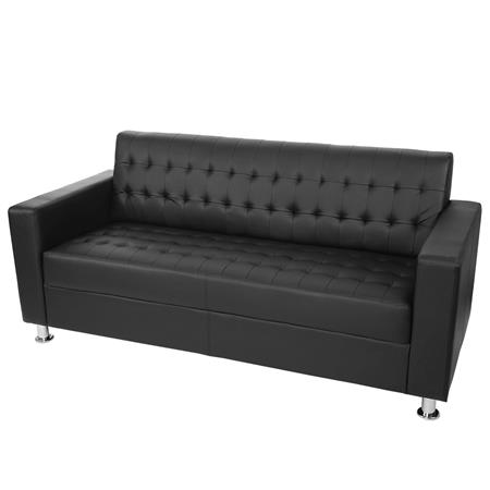 Divano a 3 posti TUX, Rivestito in Pelle, Piedi cromati, colore Nero