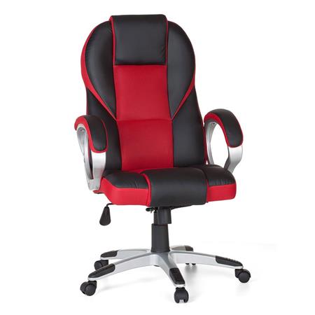 Poltrona Gaming NABEK, Girevole, con Poggiatesta, Pelle Nera e Rossa