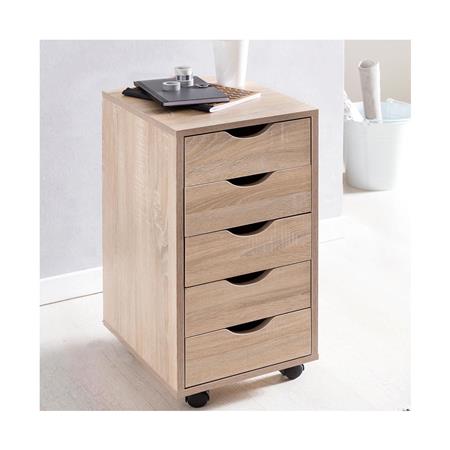 Cassettiera con Ruote CLOVER, 5 Cassetti, 33x64x38 cm, Colore Rovere