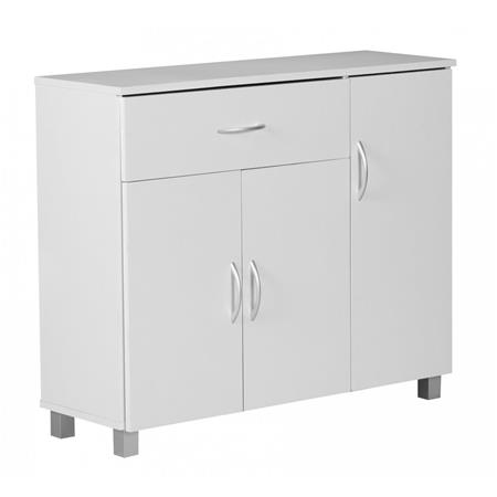 Armadietto BERYL, Cassetto e Tre Ante, 90x30x75cm, in Legno, Bianco