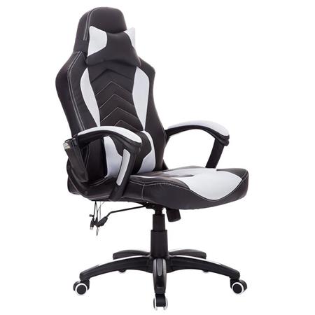 Poltrona Gaming KARL, Massaggiante e Riscaldante, Pelle Nera e Bianca