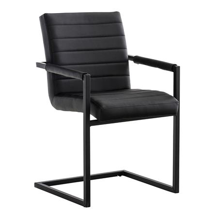Sedia Ospiti LUIS, Struttura in Metallo Nero, Imbottita, Pelle Nera