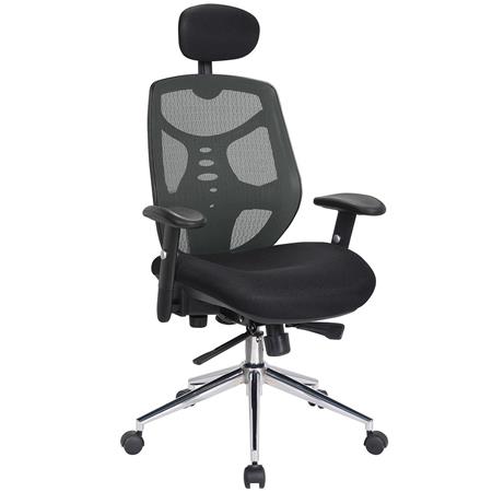 Sedia Ergonomica MANTRA, Rete e Tessuto, Supporto Lombare, Poggiatesta, in Grigio