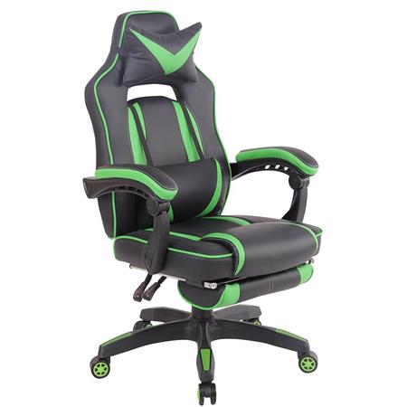 Poltrona Gaming MARQUEZ, Ergonomica, Poggiapiedi, in Pelle, Nero e Verde