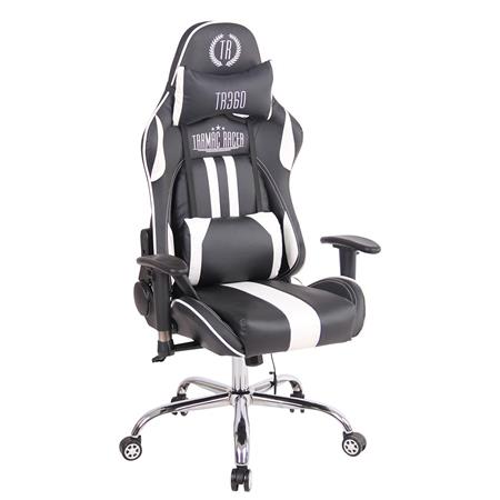 Poltrona Gaming INDY, Funzione Massaggio, Reclinabile, Pelle Nera e Bianca