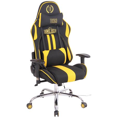 Poltrona Gaming INDY, Funzione Massaggio, Reclinabile, Tessuto Nero e Giallo