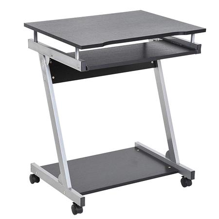 Scrivania per PC ZAFRA, con Ruote e Ripiano Tastiera, 60x48x73 cm, in Legno, Nero