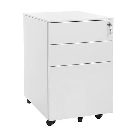 Cassettiera con Ruote PAUL, 3 Cassetti con Chiave, Metallo, Bianco