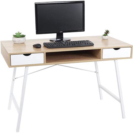 Scrivania NILSA, Design nordico, 120x60x76 cm, Legno Marrone e Bianco