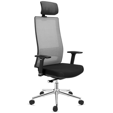 Sedia Ergonomica SANTOS, Poggiatesta, Supporto Lombare, Rete e Tessuto, Grigio
