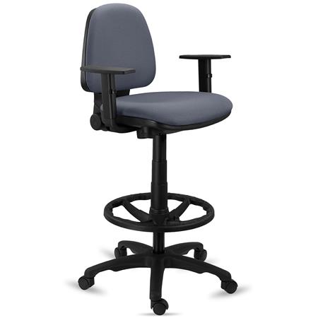 Sgabello da Lavoro NAXOS, Certificato, Regolabile, Poggiapiedi, Tessuto Grigio
