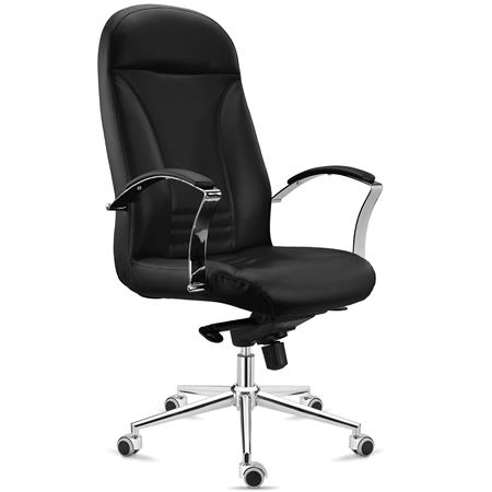 Poltrona da Ufficio CANCÙN, Elegante e Confortevole, Struttura in Metallo, Vera Pelle Nera