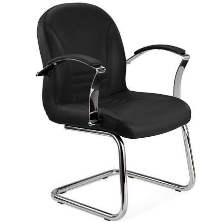 Sedia per Sala d'Attesa CANCÙN, Elegante, Struttura in Acciaio, Pelle Nera