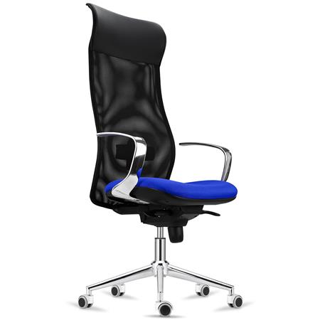 Sedia da Ufficio YEDA, Schienale Alto, Design Esclusivo, Rete e Tessuto Blu