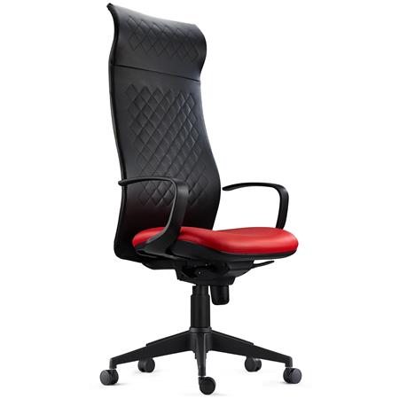 Sedia per Ufficio YEDA, Schienale Alto con Cuciture a Vista, Esclusiva, in Pelle, Sedile Rosso