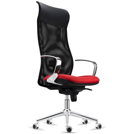 Sedia da Ufficio YEDA, Schienale Alto, Design Esclusivo, Rete e Tessuto Rosso