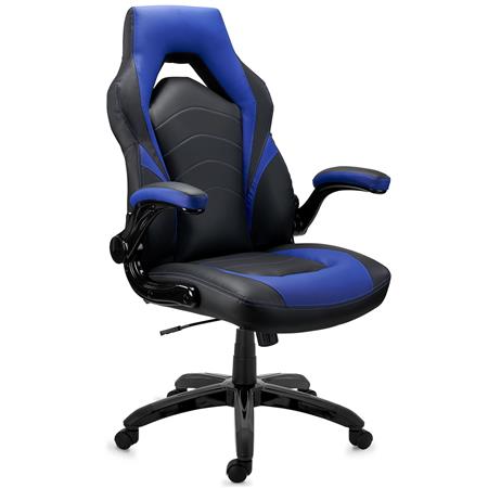 Sedia Gaming NITRO, Molto Confortevole, Braccioli Abbattibili, Pelle, Nero e Blu