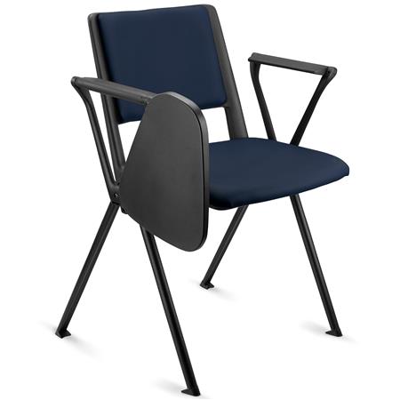 Sedia Conferenze CARINA CON SCRITTOIO, Impilabile, Gambe Nere, Pelle Blu