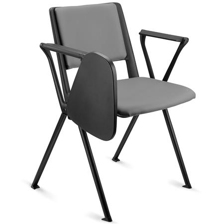 Sedia Conferenze CARINA CON SCRITTOIO, Gambe Nere, Pelle Grigia