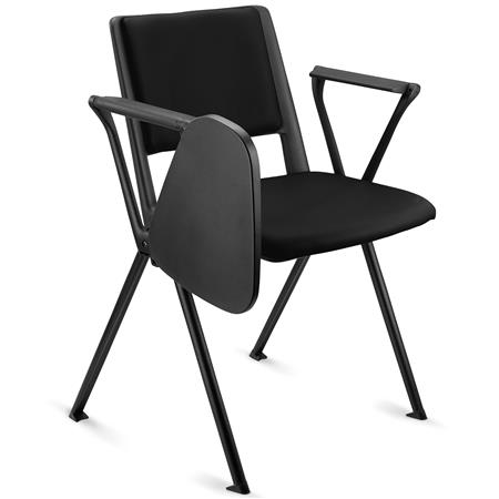 Sedia Conferenze CARINA CON SCRITTOIO, Impilabile, Gambe Nere, Pelle Nera