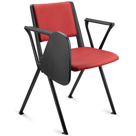 Sedia Conferenze CARINA CON SCRITTOIO, Impilabile, Gambe Nere, Pelle Rossa