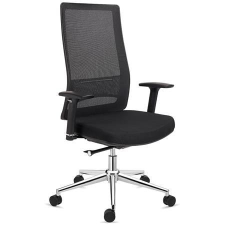 Sedia Ergonomica SANTOS, Schienale Alto, Supporto Lombare, Rete e Tessuto, Nero