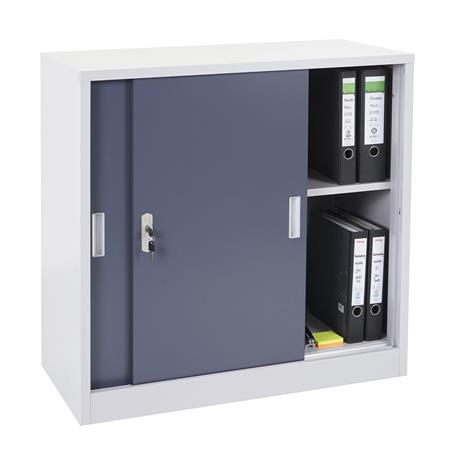 Mobiletto per Archivio PRINCE, 90x90x45cm, Ante Scorrevoli, Acciaio, Grigio Scuro