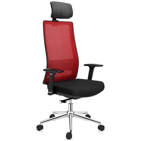 Sedia Ergonomica SANTOS, Poggiatesta, Supporto Lombare, Rete e Tessuto, Rosso