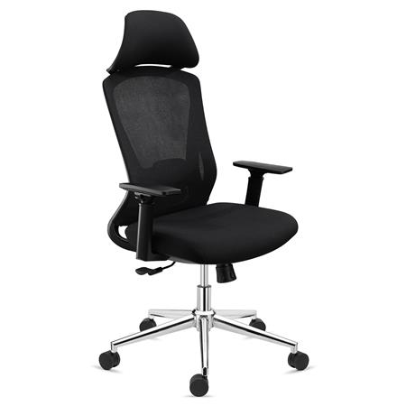 Sedia Ergonomica RIVER, Poggiatesta, Design Moderno, Rete e Tessuto, Nero