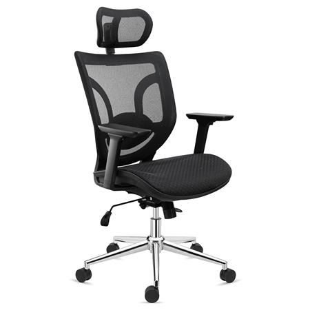 Sedia per Ufficio LAMBO PRO, Poggiatesta, Rivestimento in Rete, Base in Metallo, Nero