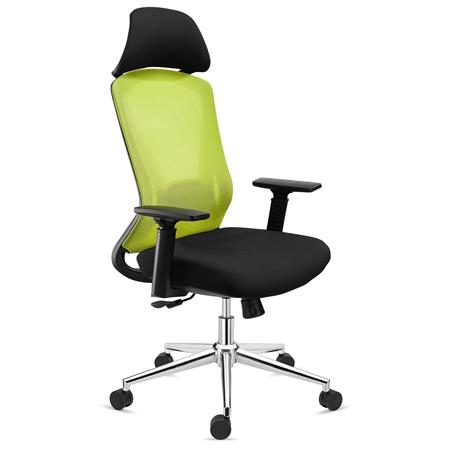 Sedia Ergonomica RIVER, Poggiatesta, Design Moderno, Rete e Tessuto, Verde