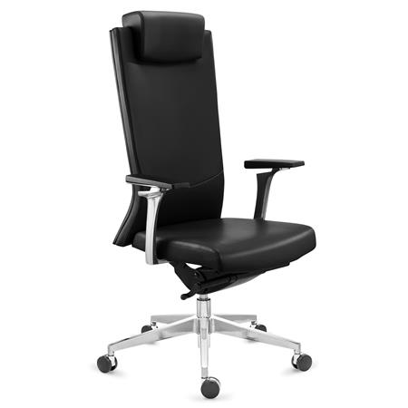 Potrona Direzionale TELMO, Elegante, Dettagli Cromati, in Vera Pelle, Nero