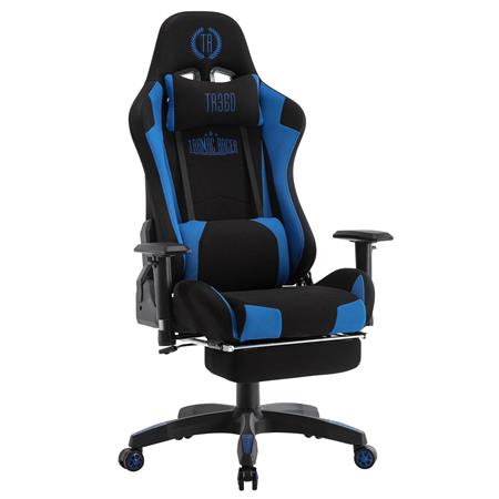 Sedia Gaming TURBO LED con Poggiapiedi, Cuscino Lombare e Cervicale, Tessuto Nero / Blu