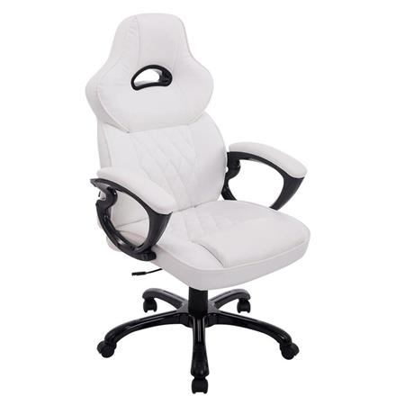 Sedia Gaming LEROY, XXL, Imbottita e Molto Robusta, Pelle, Bianco