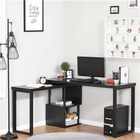 Scrivania da ufficio BARTON, 220x55x76 cm, Girevole, in Metallo e Legno Nero