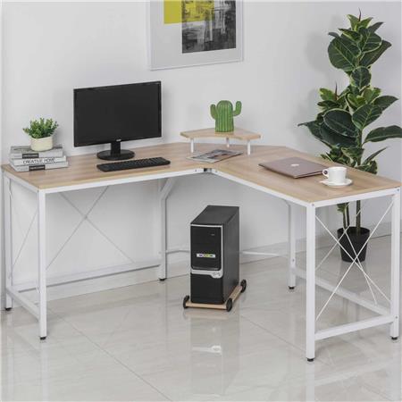 Scrivania Per Ufficio BURTON, 150x150x76cm, Angolare, Elegante, in Legno e Metallo Bianco