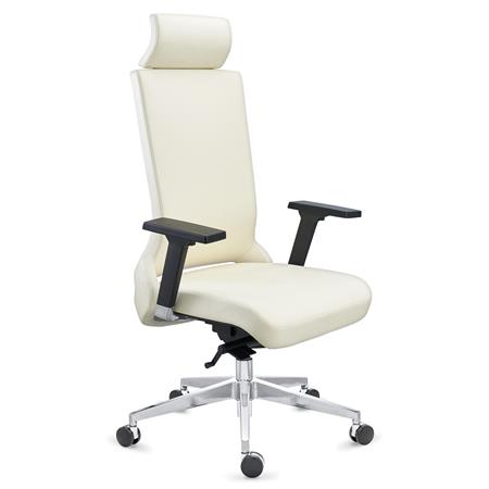 Potrona da Ufficio RIVIERA, Ergonomica e Moderna, Uso Professionale, in Vera Pelle, Bianco