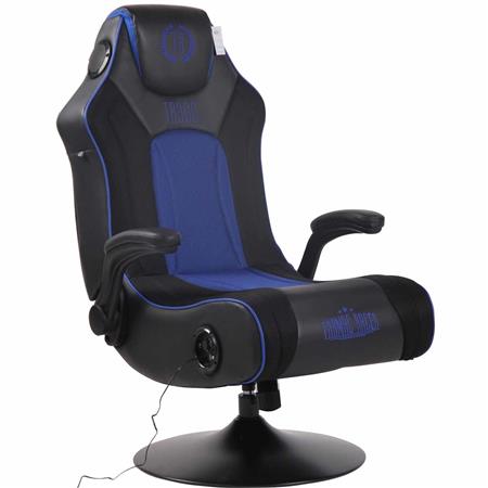 Poltrona Gaming TAUKEN PLUS, Sistema Audio Integrato, Braccioli, Rete e Pelle, Nero e Blu