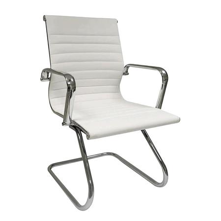 Sedia Riunione DORIS V, Struttura in Metallo Cromato, Design Elegante, in Vera Pelle Bianca