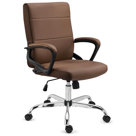 Sedia da Ufficio CONTE, Design Moderno, Imbottita e Molto Confortevole, Pelle Marrone