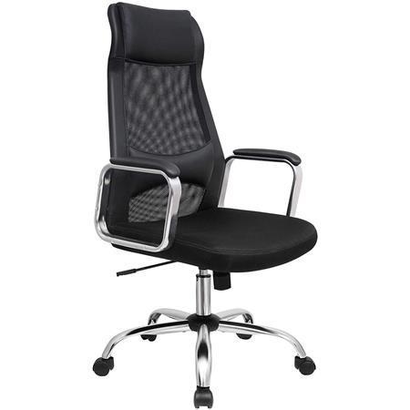 Sedia da Ufficio TINO, Design Elegante, in Tessuto, Rete Traspirante e Pelle, Nero