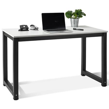 Tavolo per PC DINA, 120x60x75cm, Telaio in Metallo Nero, Piano in Legno Bianco